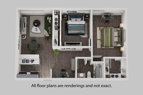 A floor plan of a house with a kitchen, living room, and two bedrooms.